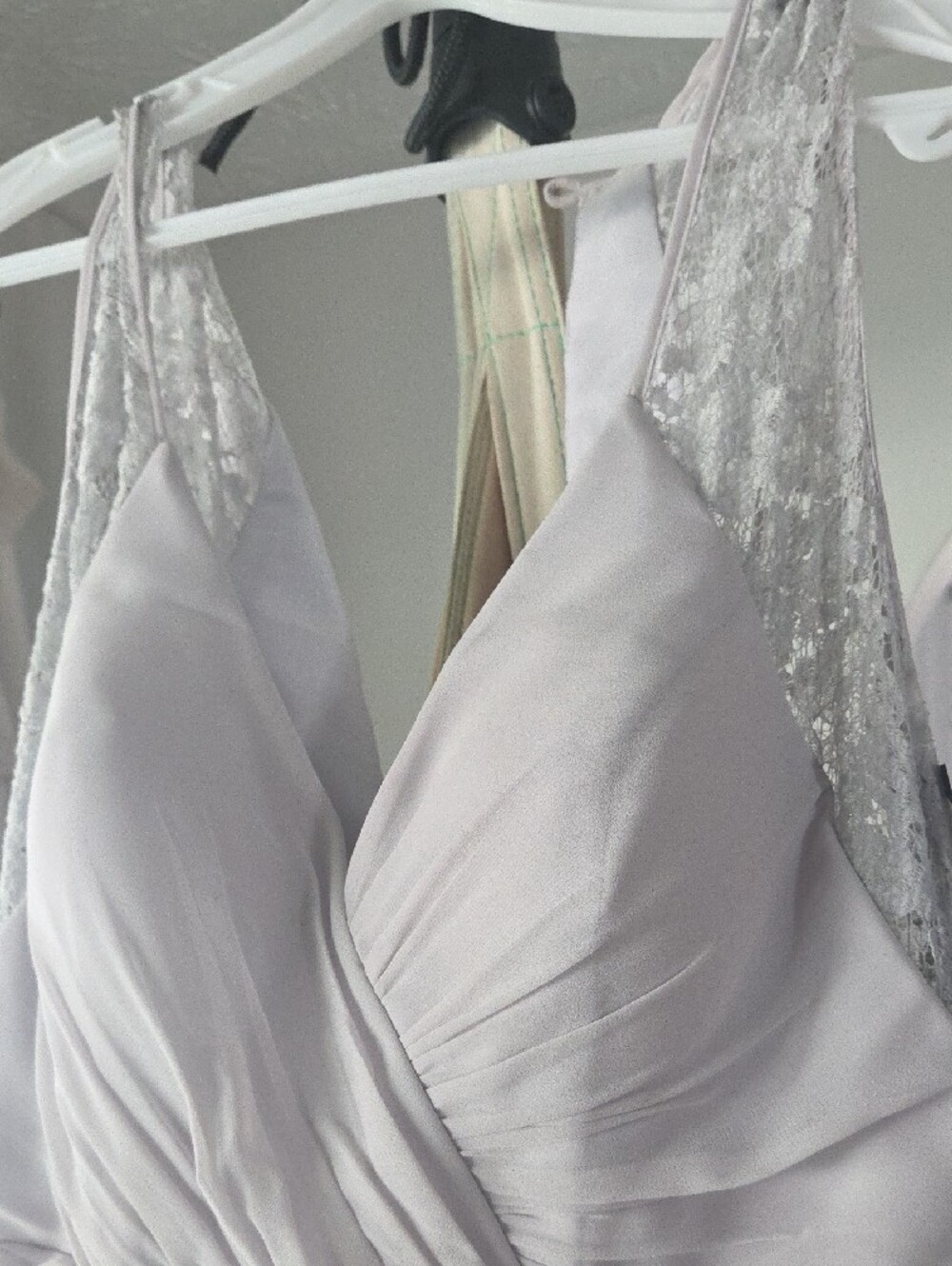 Bari Jay Pale Gray Lace-Shoulder V-Neck Bridal Gown - Picture 6 of 8